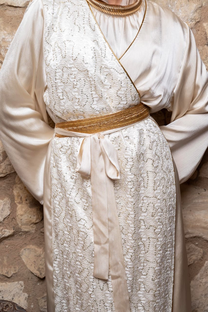 Light Beige Satin Embroidery Dress