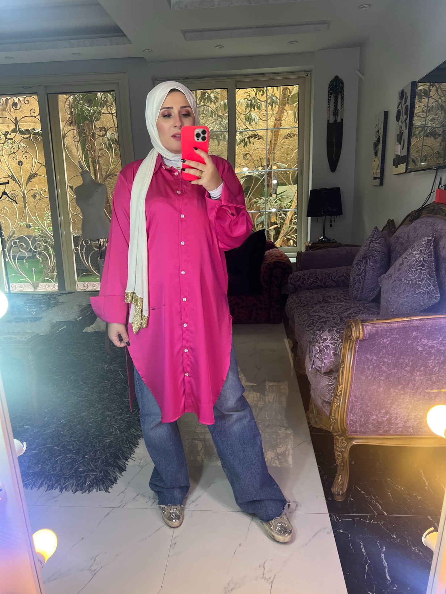 Satin tunic button up