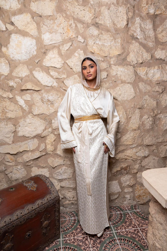 Light Beige Satin Embroidery Dress